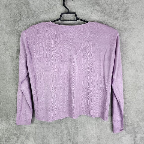 Womens Purple Saks Fifth Avenue 100% Tussah Silk Cardigan Sweater Button Down L - Picture 5 of 8